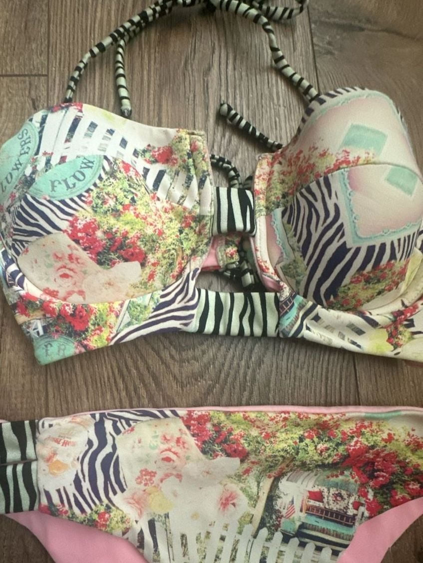 Malai Anthropologie Swimwear Floral Zebra Print Bikini Set Size M 2