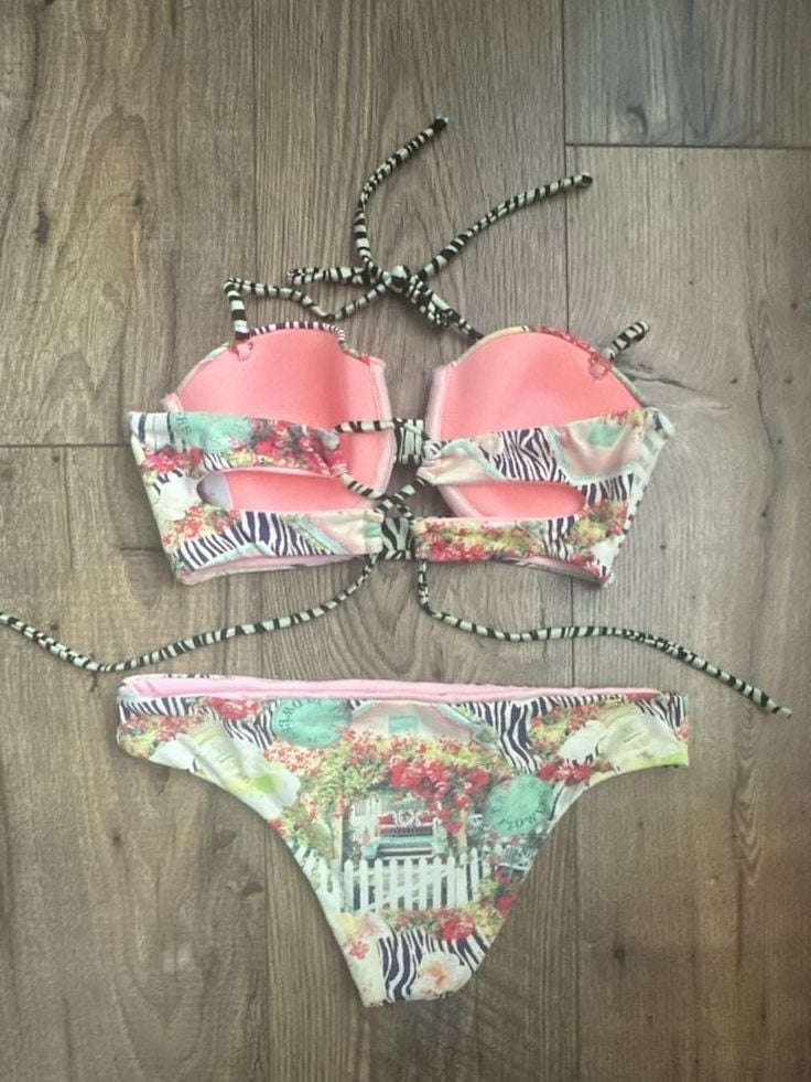 Malai Anthropologie Swimwear Floral Zebra Print Bikini Set Size M 3