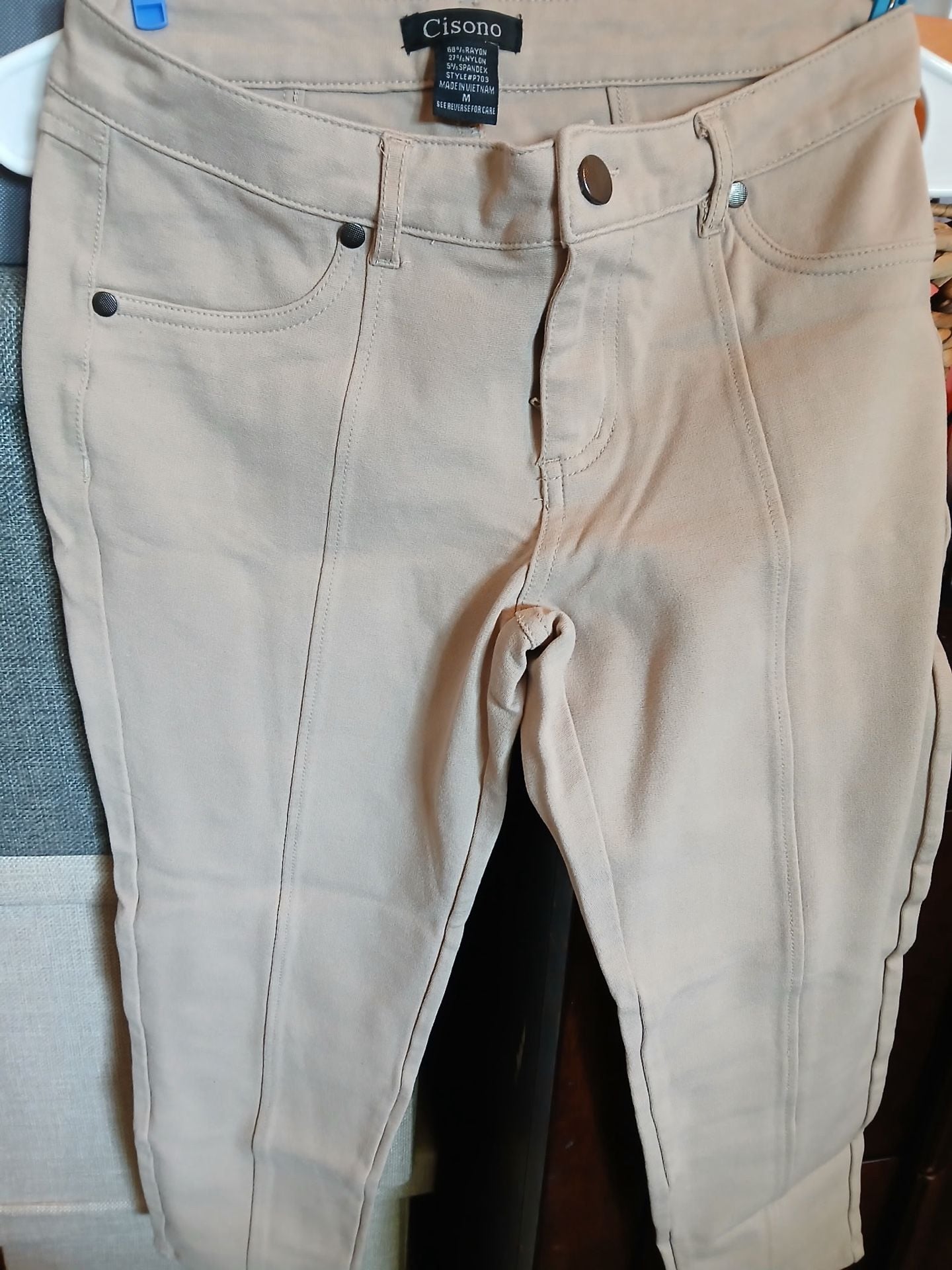 Cisono Women's Tan Stretch Pants Size M 1