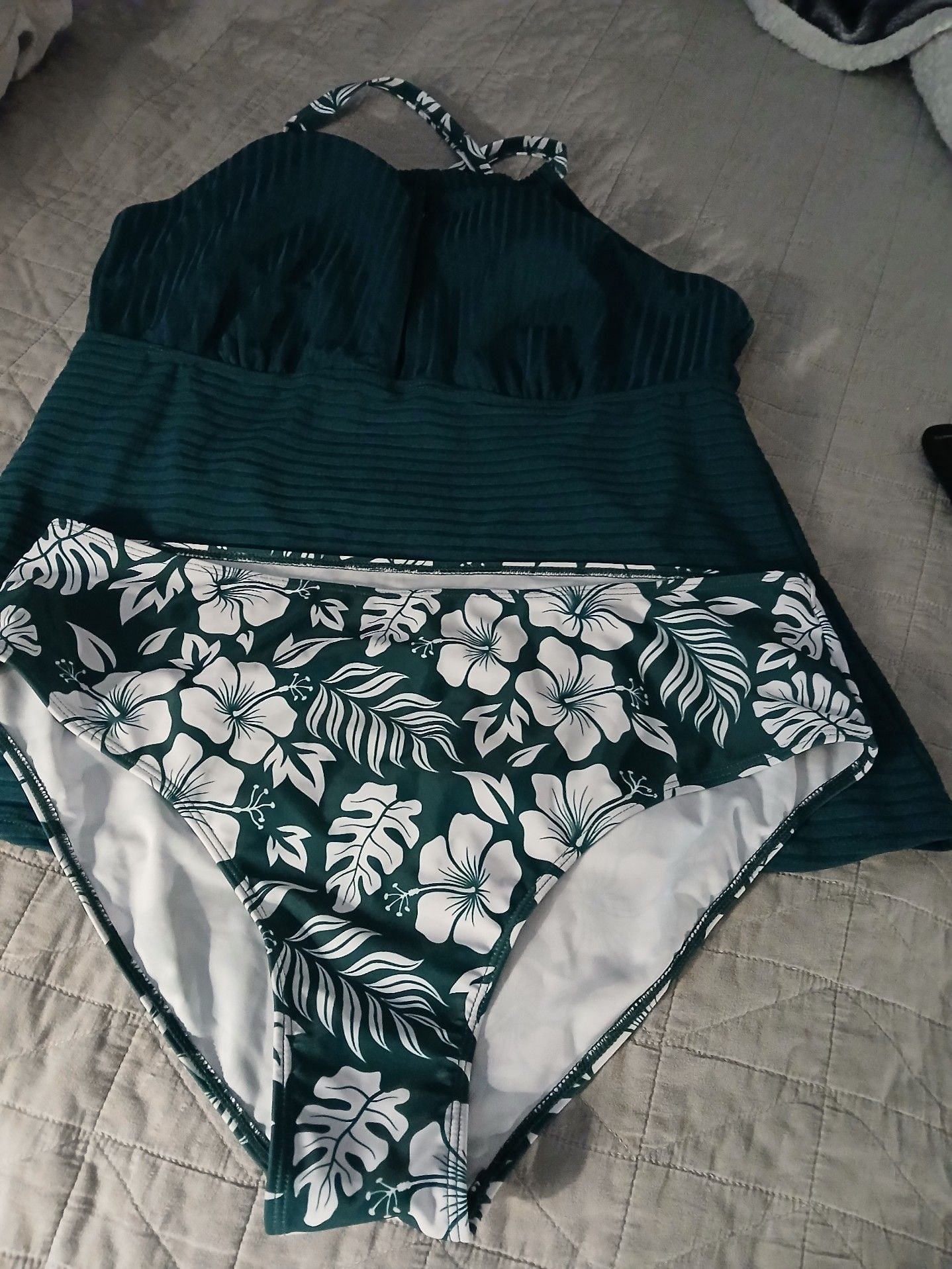 Women's XXL Floral Print Halter Tankini Swimsuit Set 2