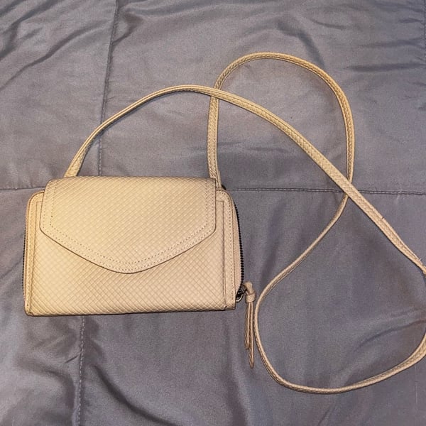 Beige Woven Texture Crossbody Wallet Bag