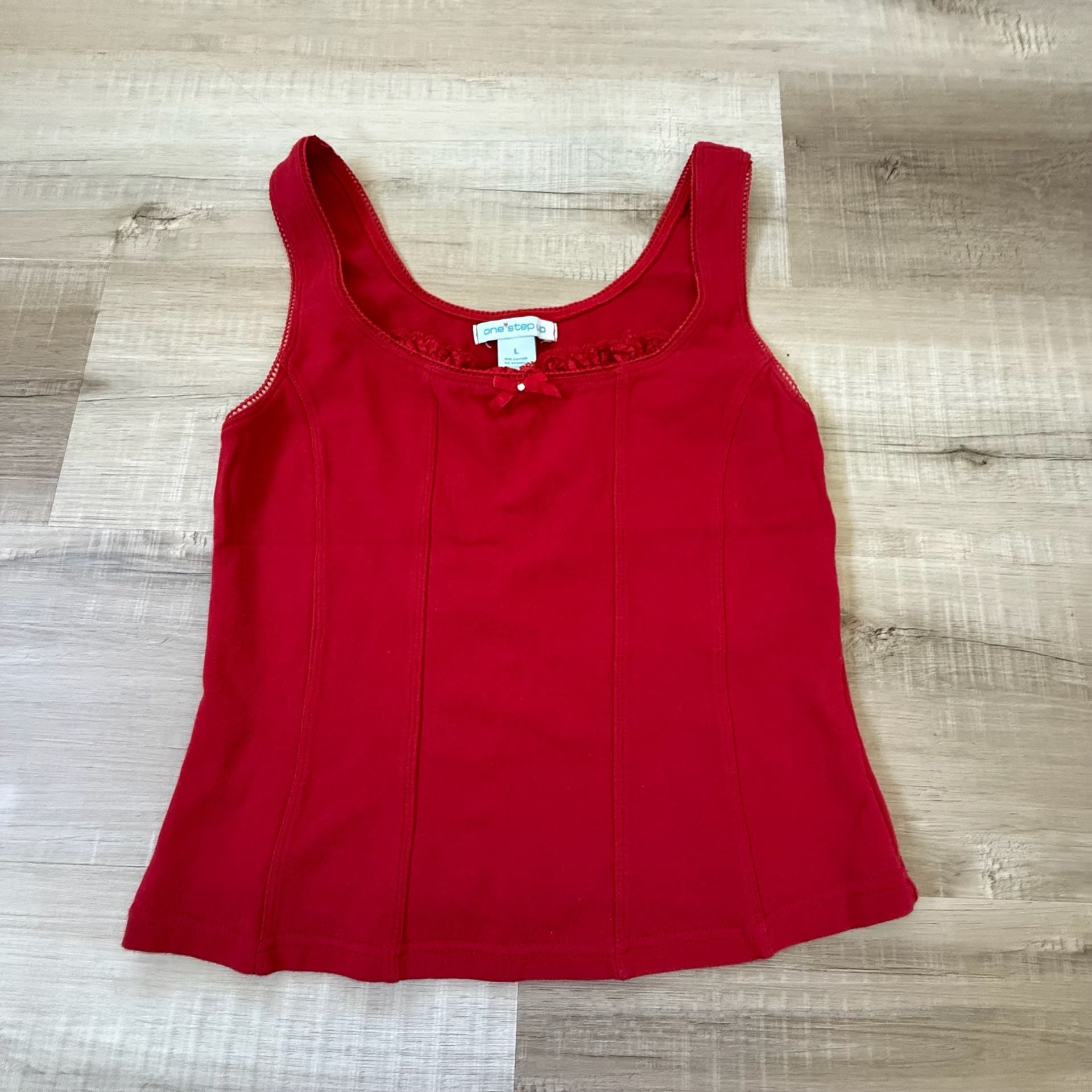 Y2K Red Lace Trim One Step Up Top Size Large 2