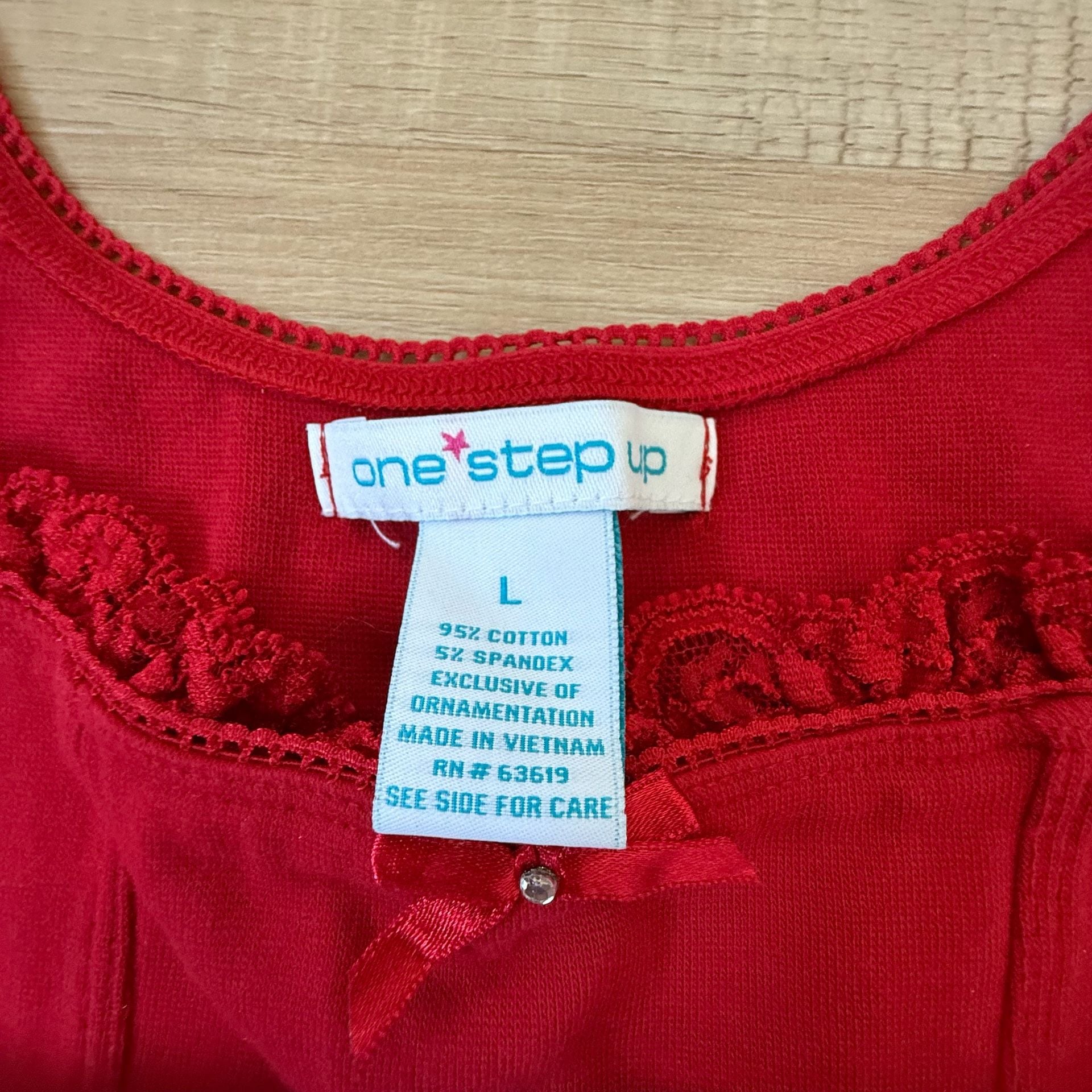 Y2K Red Lace Trim One Step Up Top Size Large 5