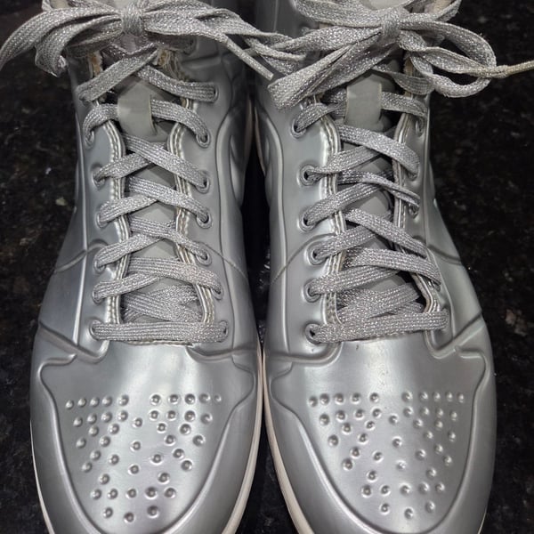Iconic Air Jordan 1 Special Edition "Anodized Silver" Sneakers in Metallic Silver/Platinum. Men Size 10.

*$480 on novelship.com (see pic)*