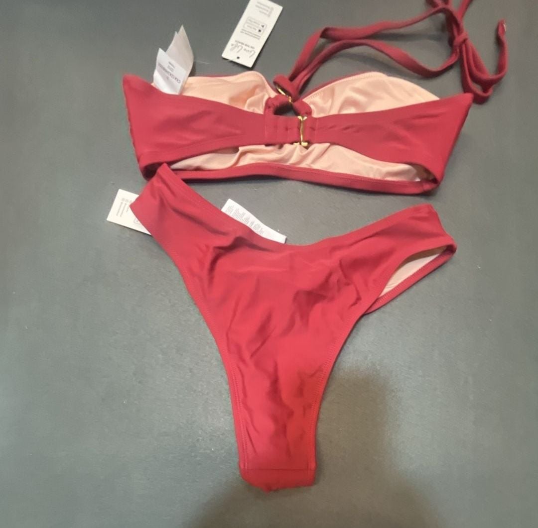 CUPSHE Women's Red O-Ring Halter Bikini Set Size S 2