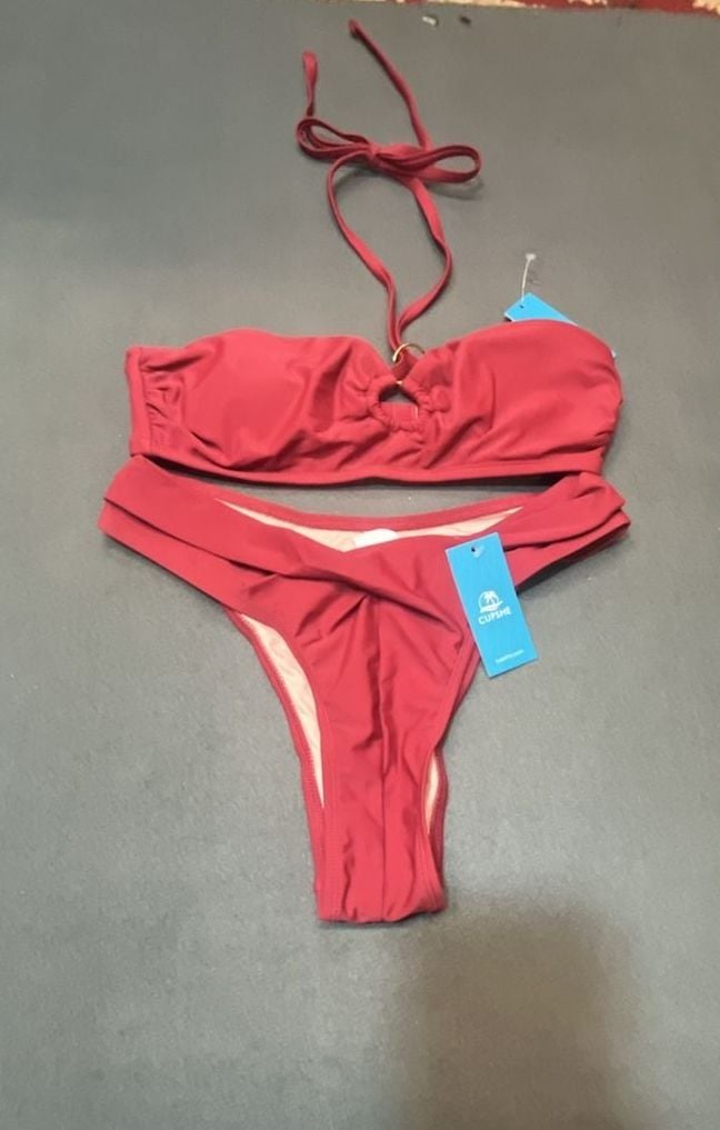 CUPSHE Women's Red O-Ring Halter Bikini Set Size S 3