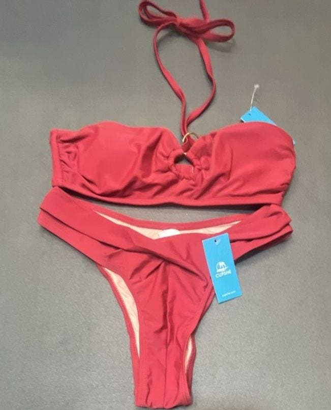 CUPSHE Women's Red O-Ring Halter Bikini Set Size S 4