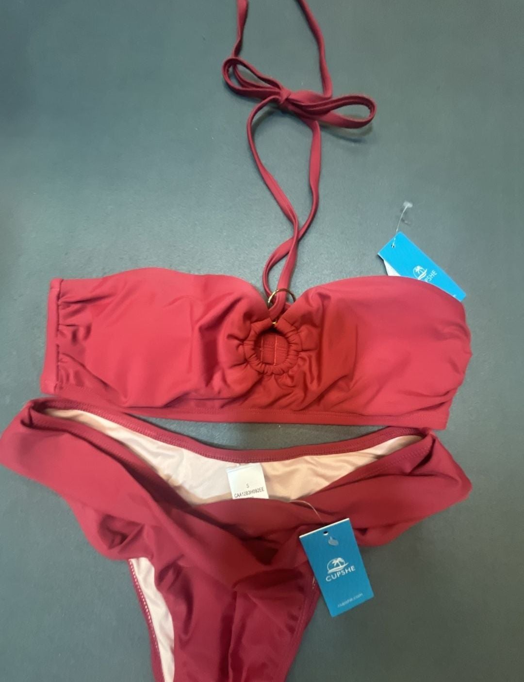 CUPSHE Women's Red O-Ring Halter Bikini Set Size S 6