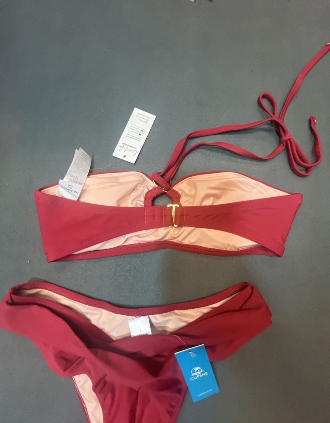 CUPSHE Women's Red O-Ring Halter Bikini Set Size S 10