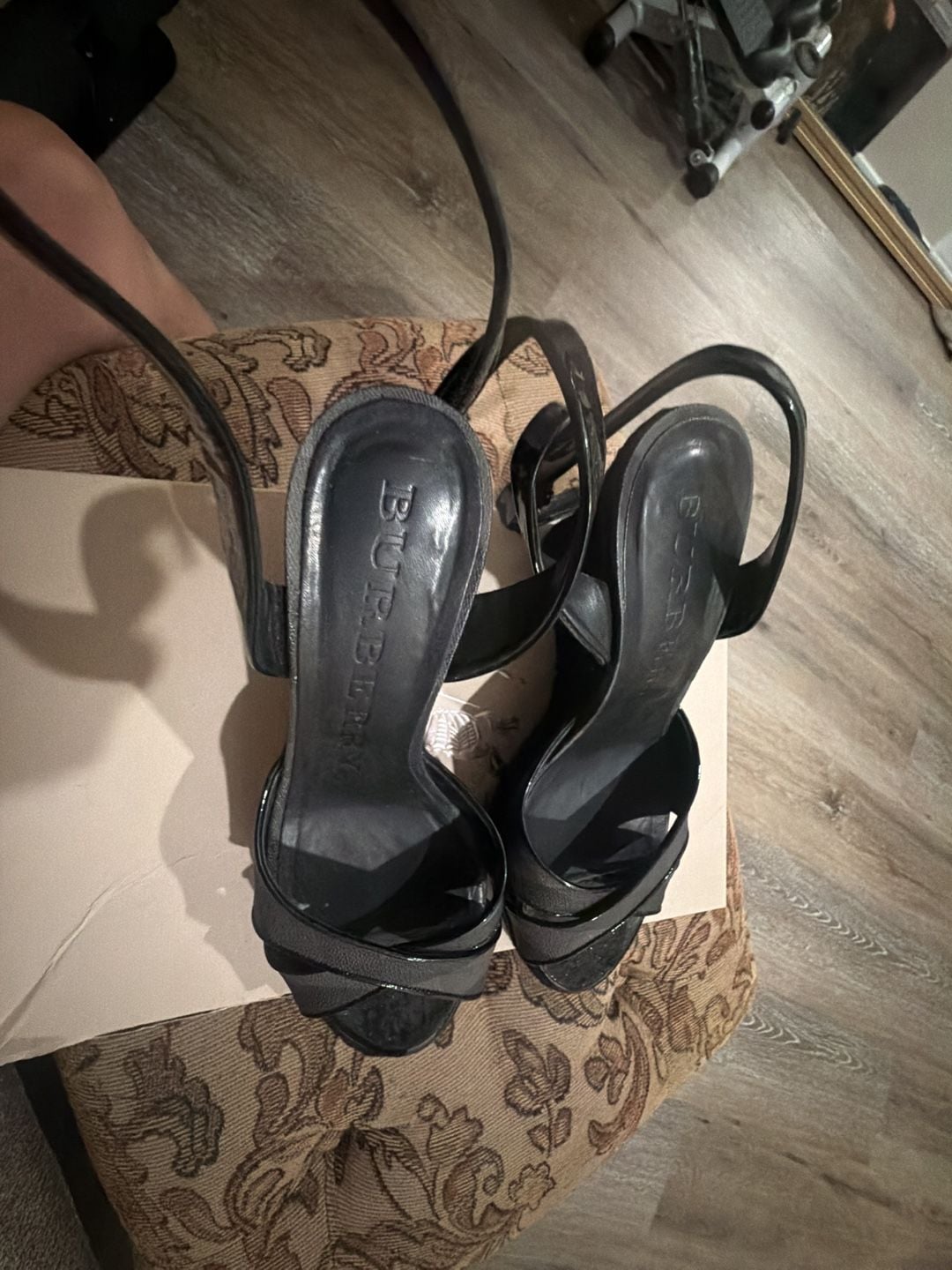 Burberry Smoked Check Criss Cross Espadrille Wedge Sandals Size 38 5
