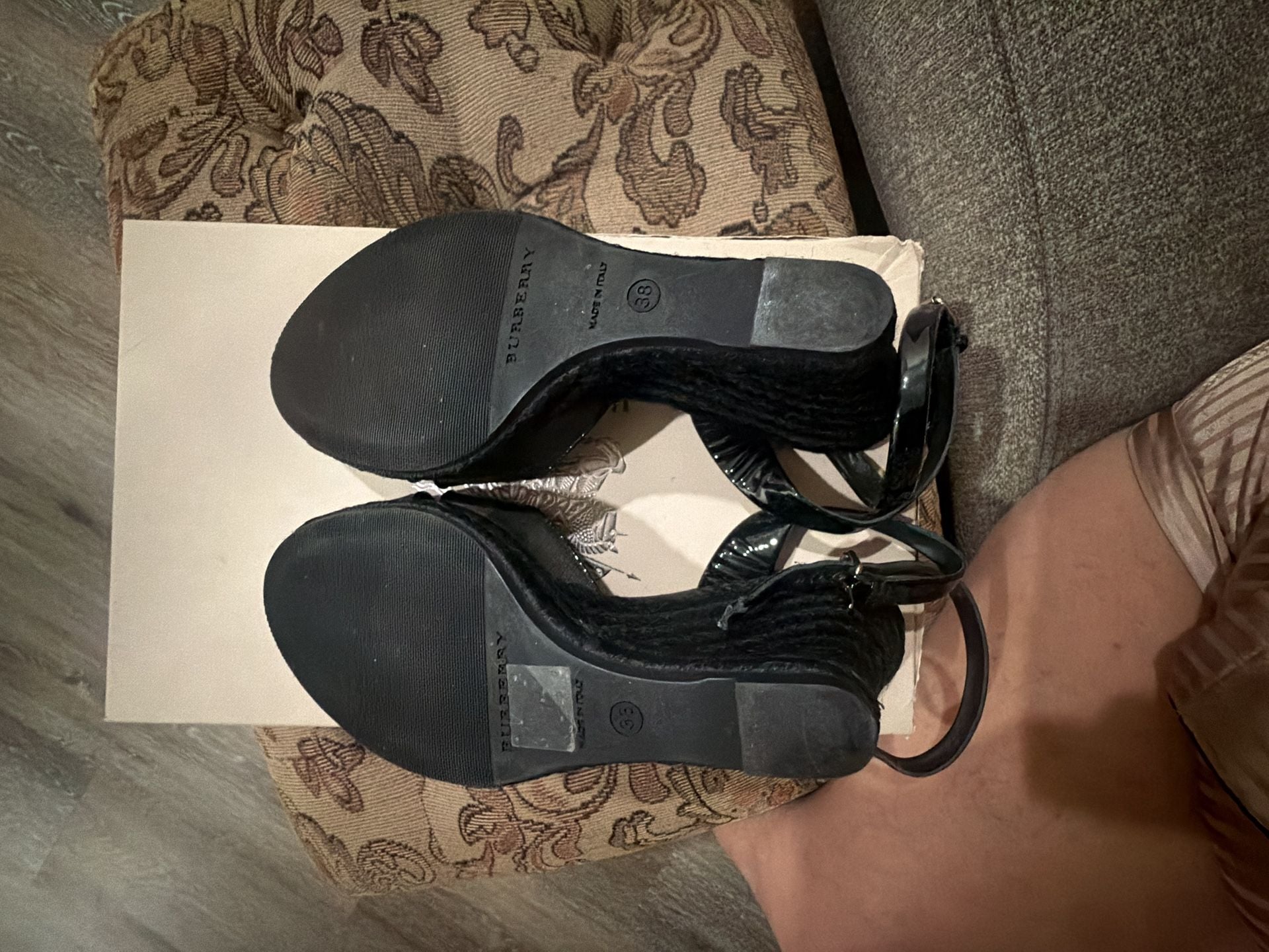 Burberry Smoked Check Criss Cross Espadrille Wedge Sandals Size 38 7