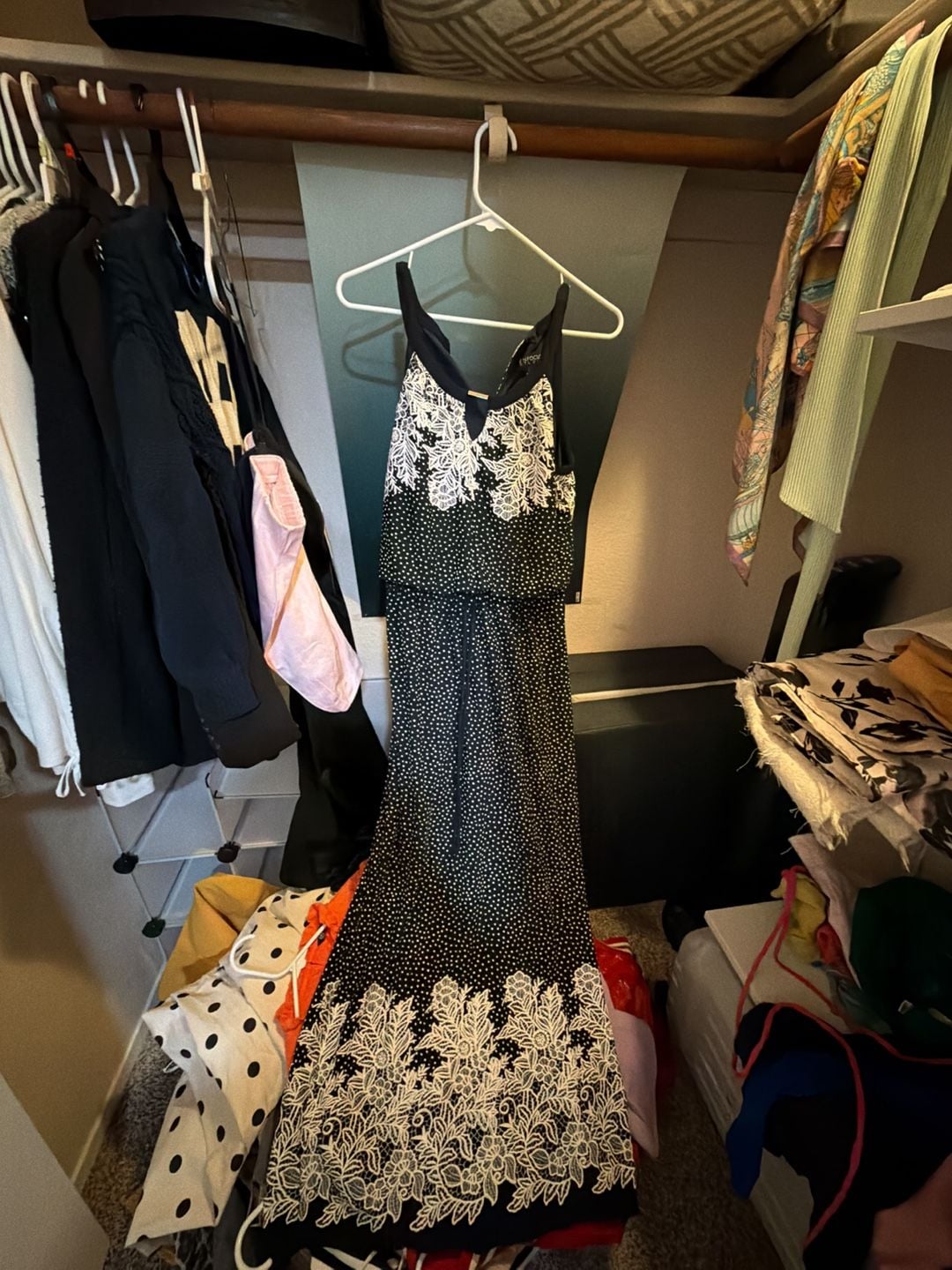 Enfocus Studio Polka Dot Lace Trim Maxi Dress Size 4 2