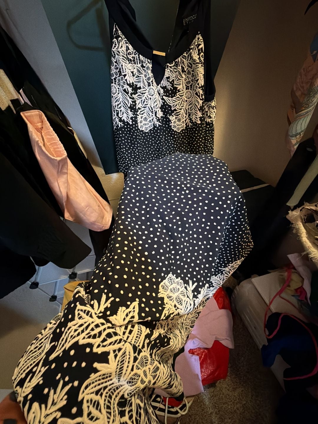 Enfocus Studio Polka Dot Lace Trim Maxi Dress Size 4 5