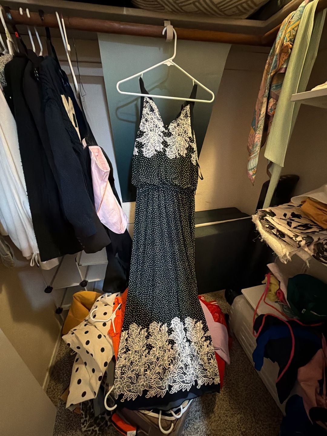Enfocus Studio Polka Dot Lace Trim Maxi Dress Size 4 6