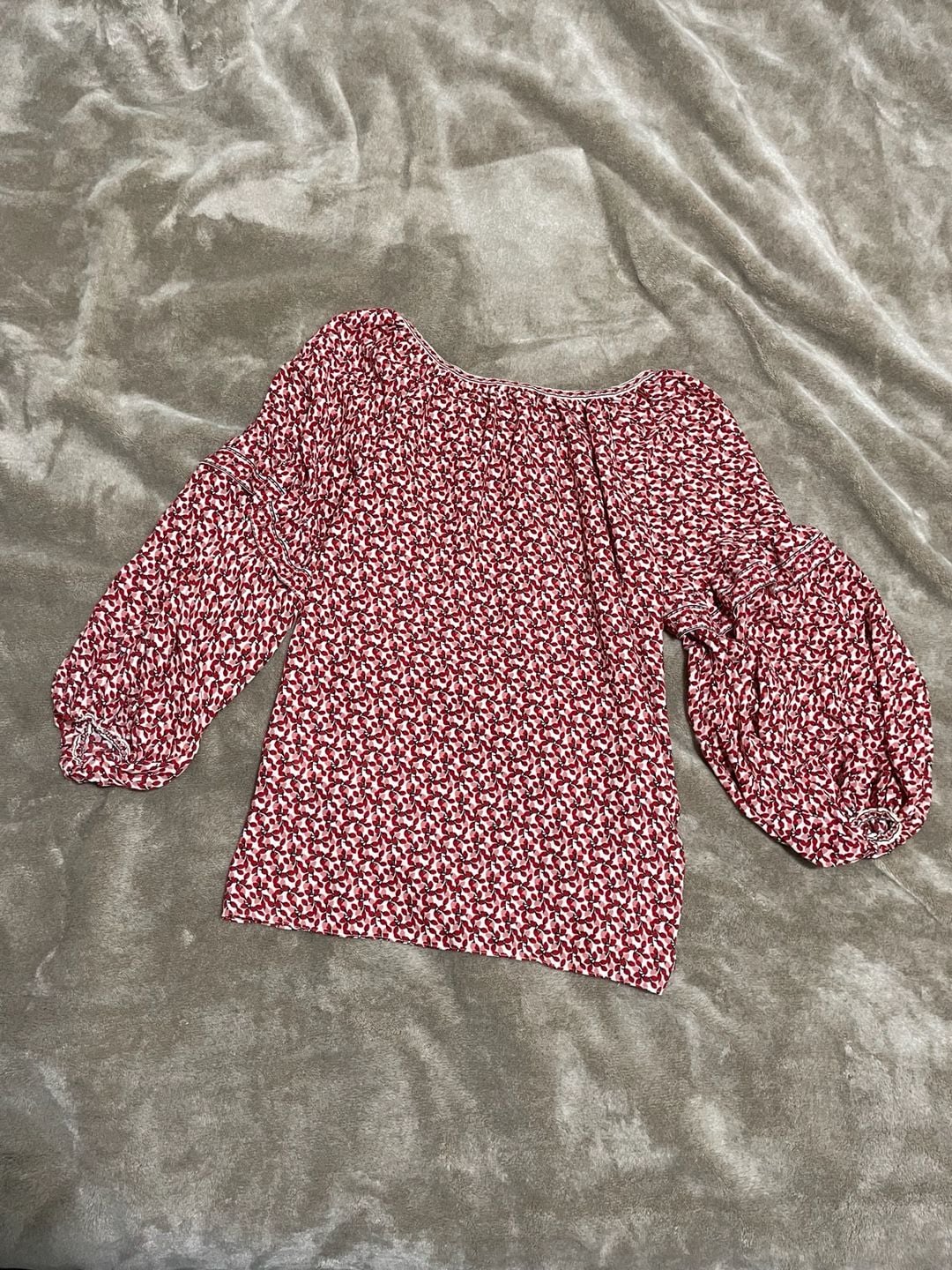 Scoop Neck Blouse Flounced Cuffs Black White Burgundy Sz S Summer Blouse 3