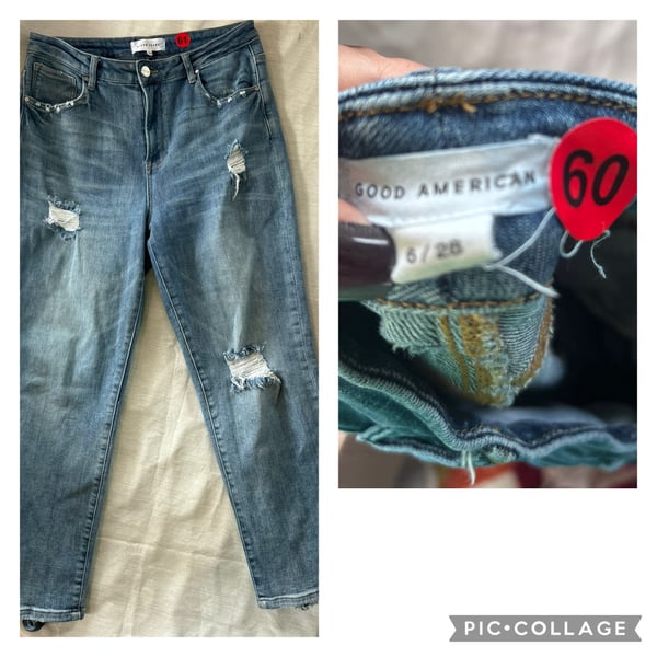 #62.) Good American Distressed Straight Leg Jeans Size 6/28