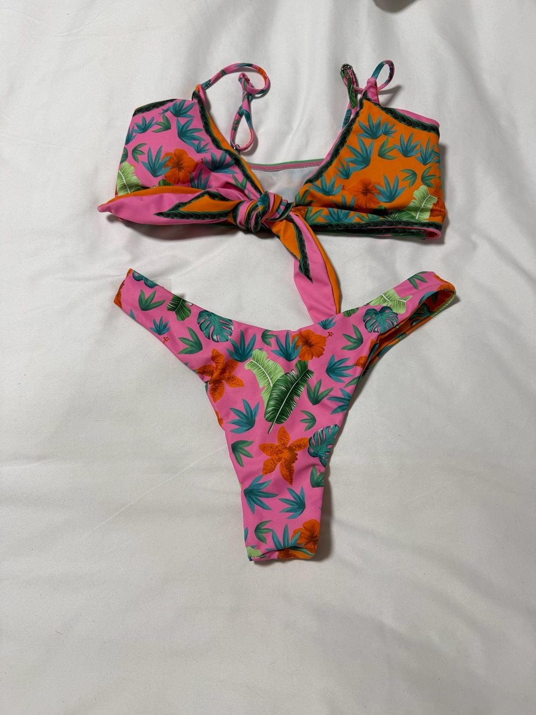 Tropical Floral Print Tie-Front Bikini Set 1