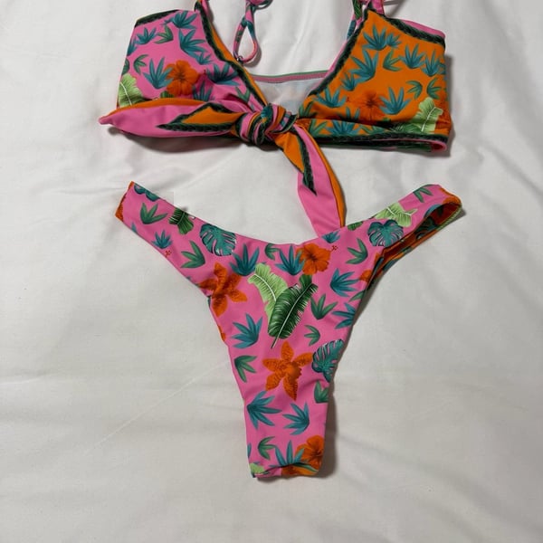 Tropical Floral Print Tie-Front Bikini Set