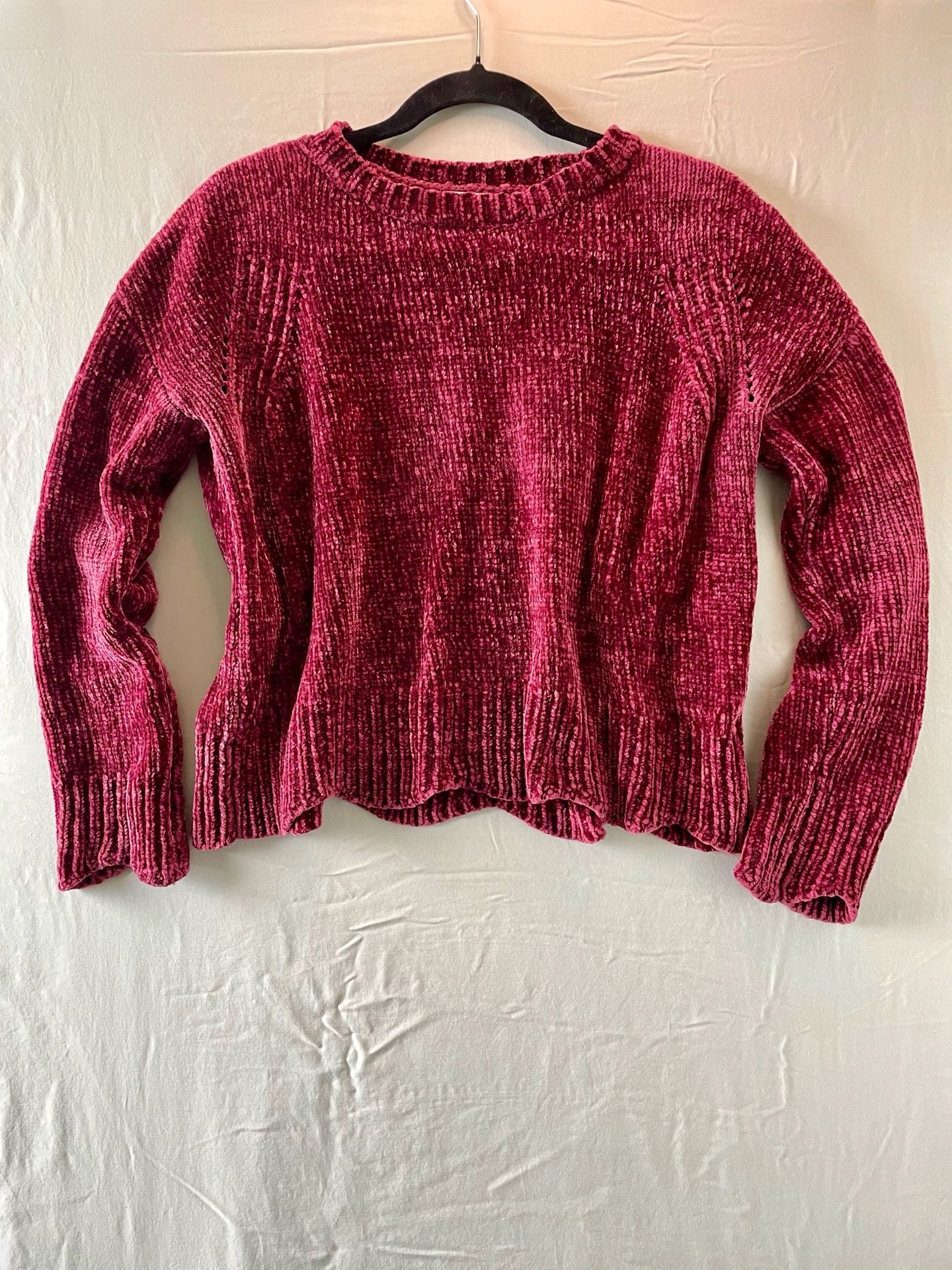 Altar'd State Women's Chenille Scalloped Hem Sweater Maroon Size S 2