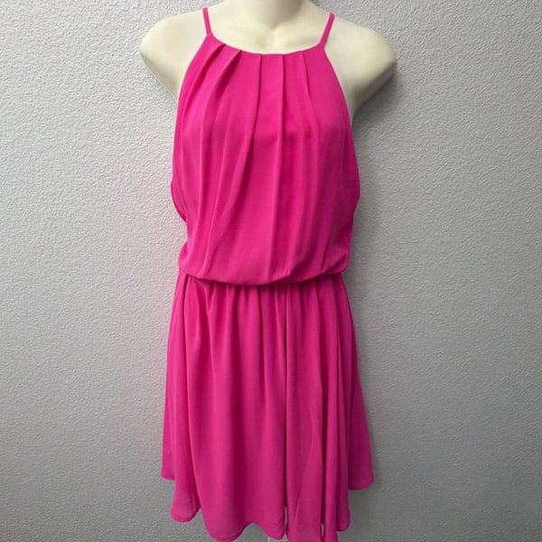 LUSH Dress Womens M Hot Neon Pink Short Mini Barbie Spaghetti Strap Chiffon