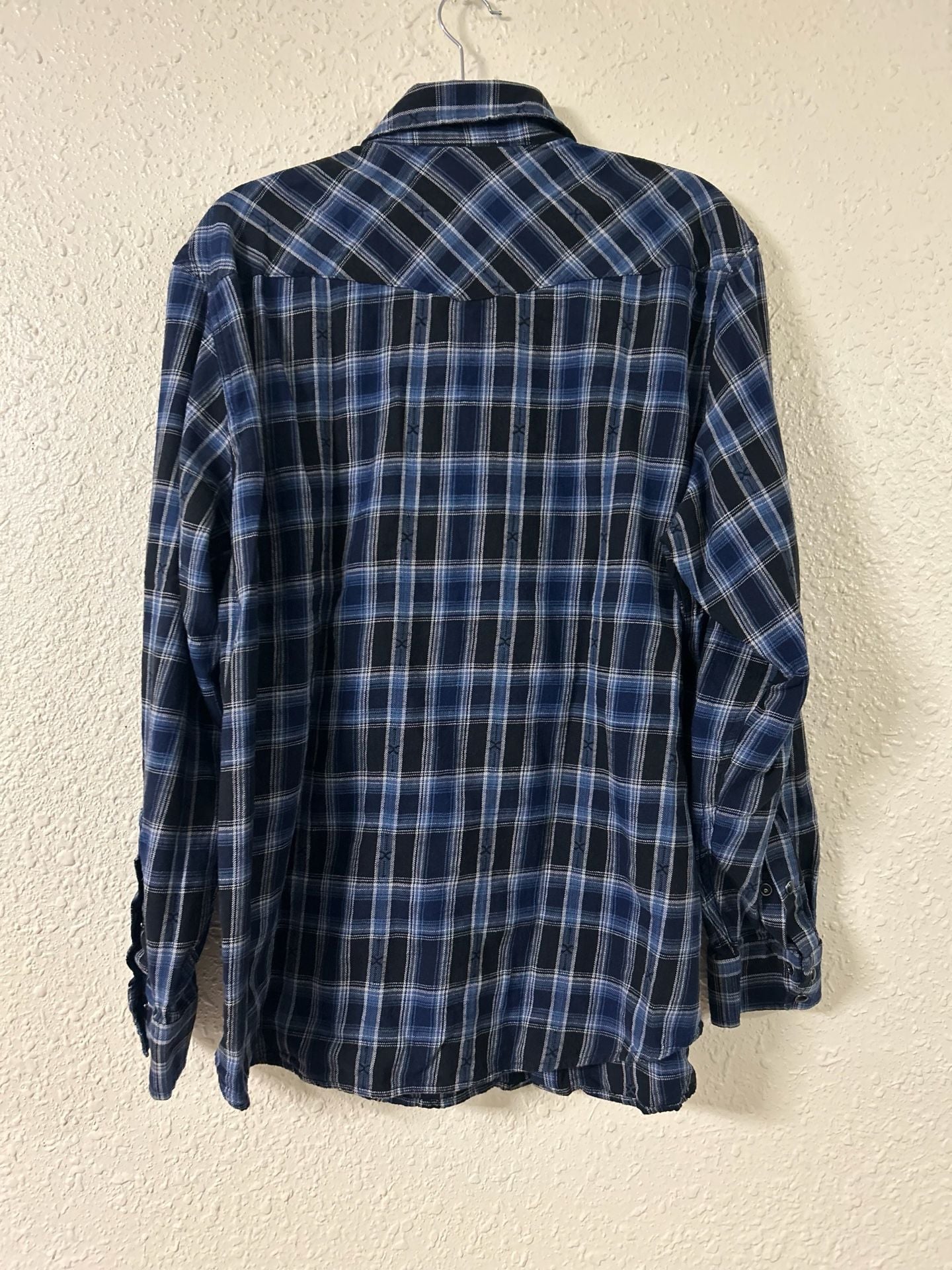 Blake Shelton x Lands' End Blue Plaid Western Snap Shirt XL 5