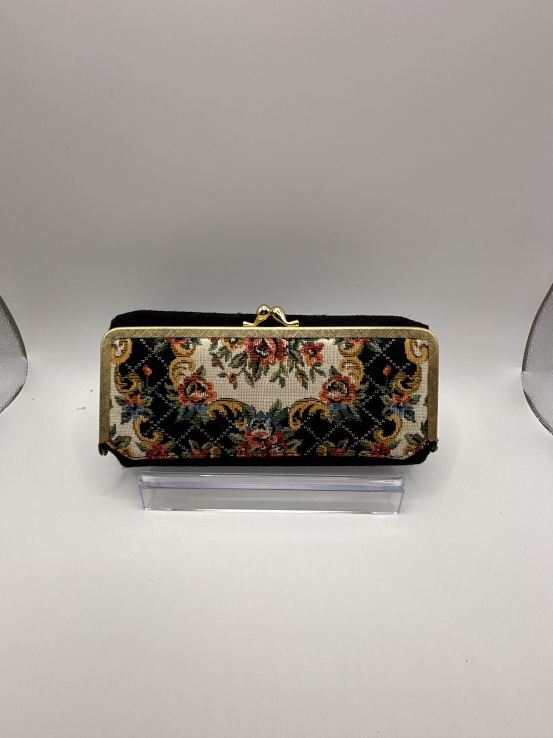 Vintage Floral Tapestry Kiss Lock Clutch Purse with Mirror 2