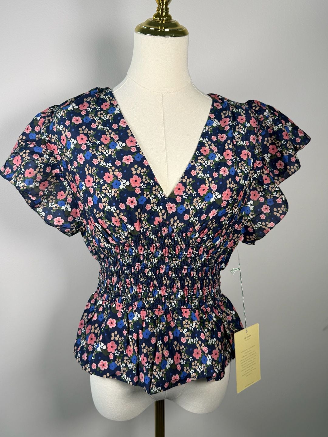 Trovata Birds of Paradis Floral Smocked Peplum Top Medium 2