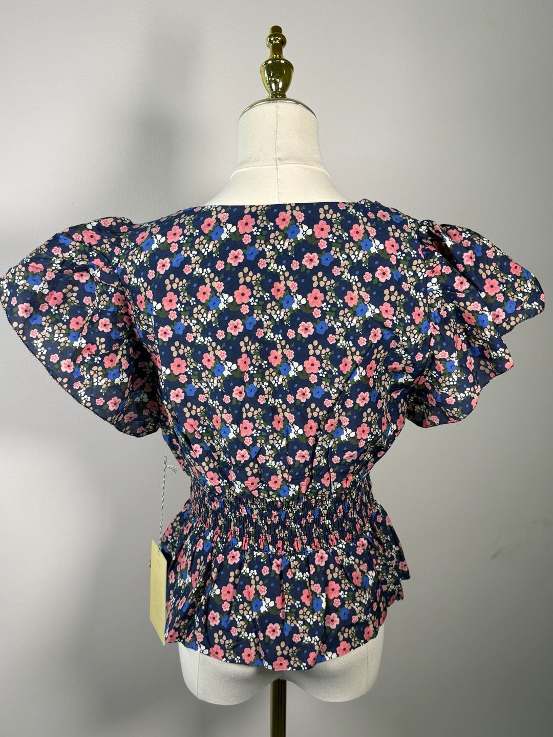 Trovata Birds of Paradis Floral Smocked Peplum Top Medium 5