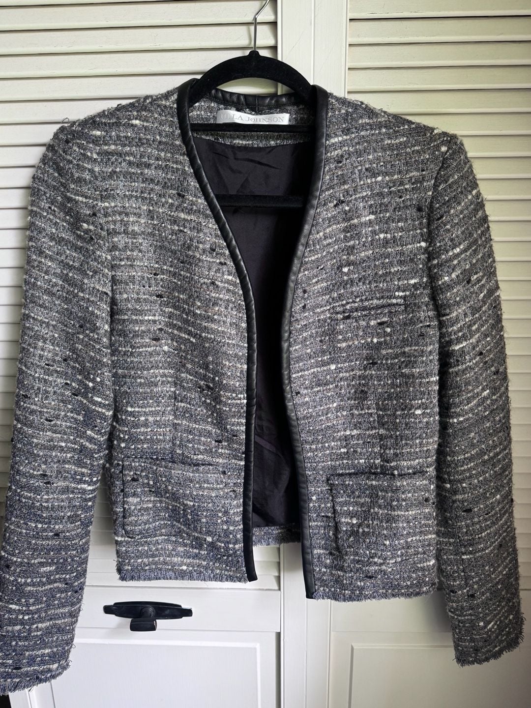 Ulla Johnson Size 6 Grey Tweed Lambskin Trim Jacket 2
