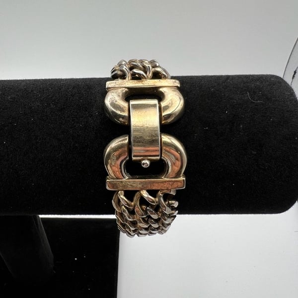 Vintage Multi-Strand Curb Chain Bracelet with Buckle Clasp