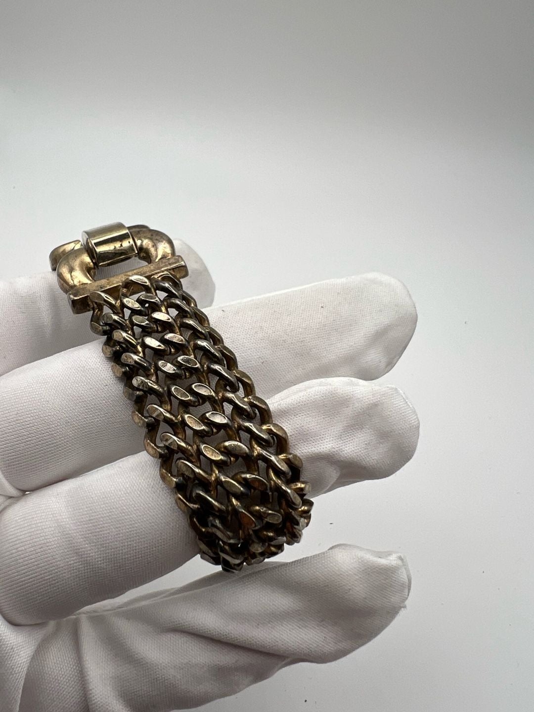 Vintage Multi-Strand Curb Chain Bracelet with Buckle Clasp 8