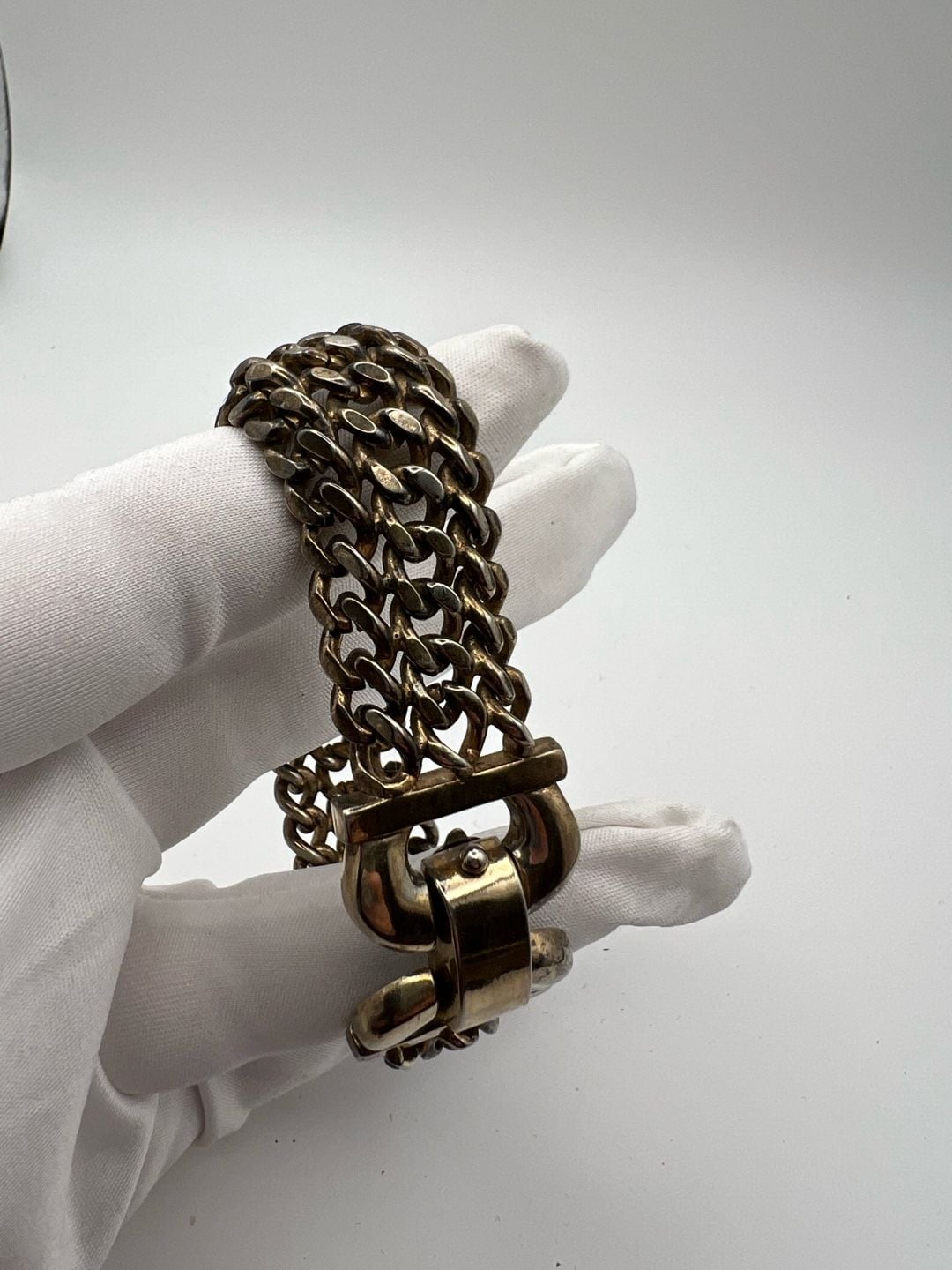 Vintage Multi-Strand Curb Chain Bracelet with Buckle Clasp 9