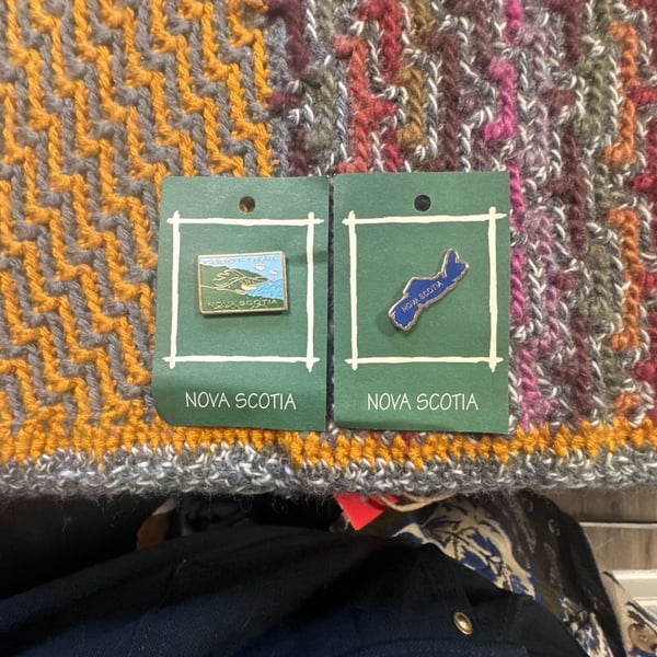 Set of 2 Vintage Nova Scotia Souvenir Enamel Pins Cabot Trail and Map