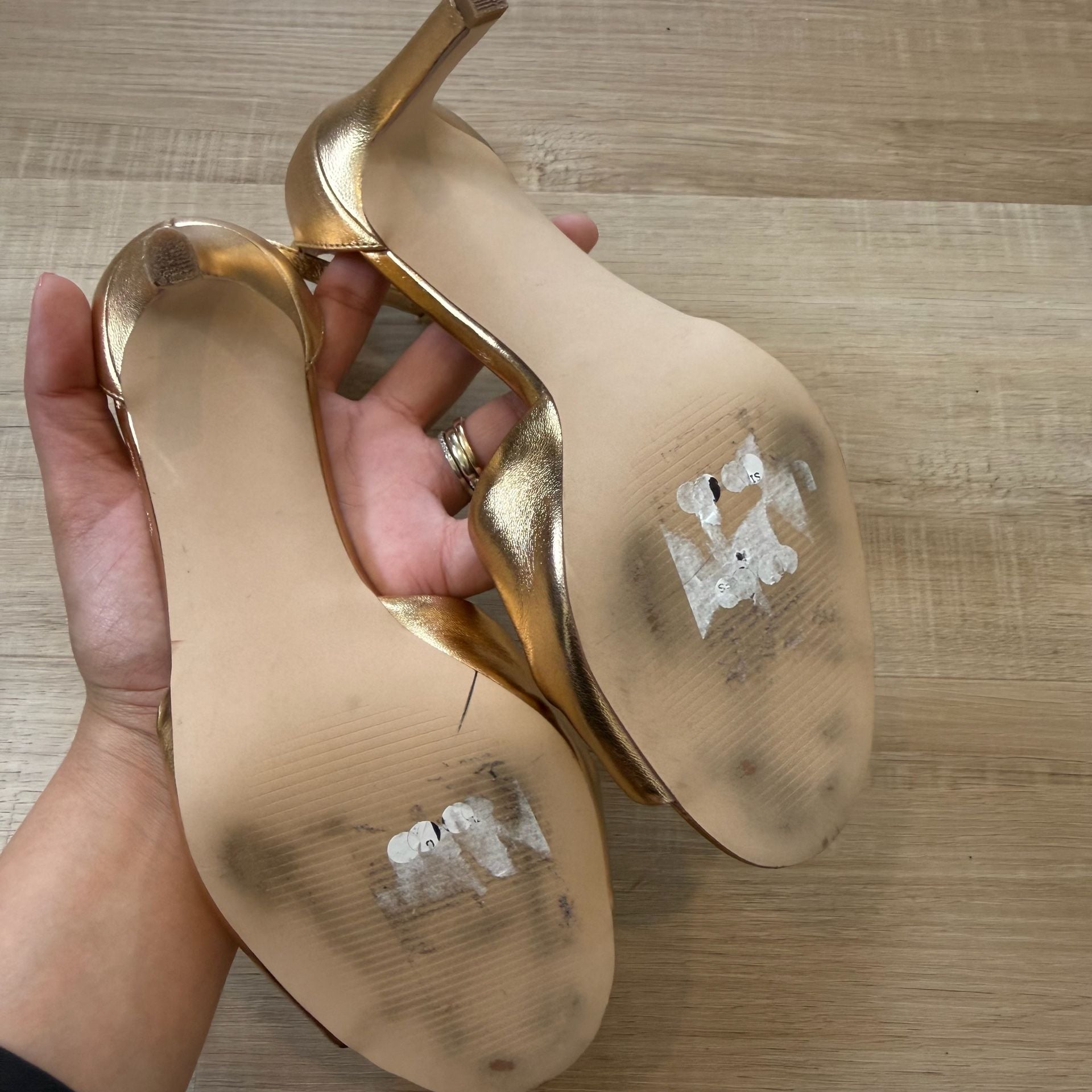 Nordstrom Metallic Anders Ankle Strap Heels in Gold Metallic Size 9