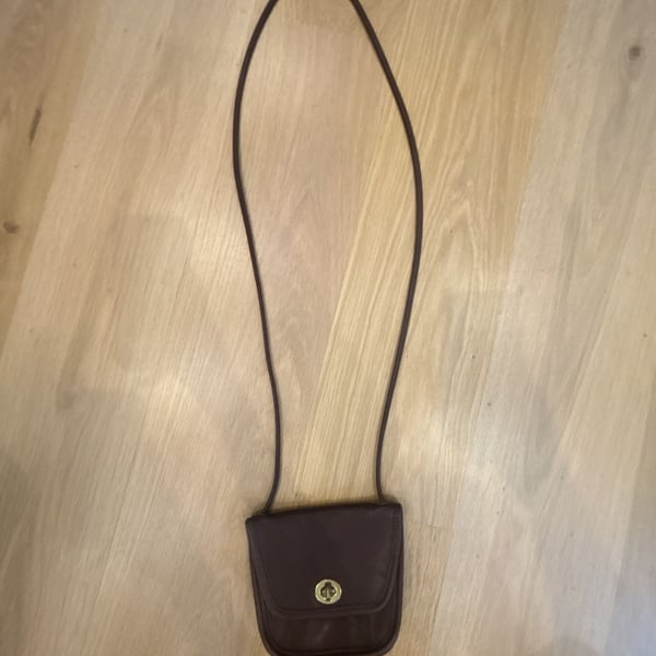 Vintage Coach Brown Leather Turnlock Mini Crossbody Bag