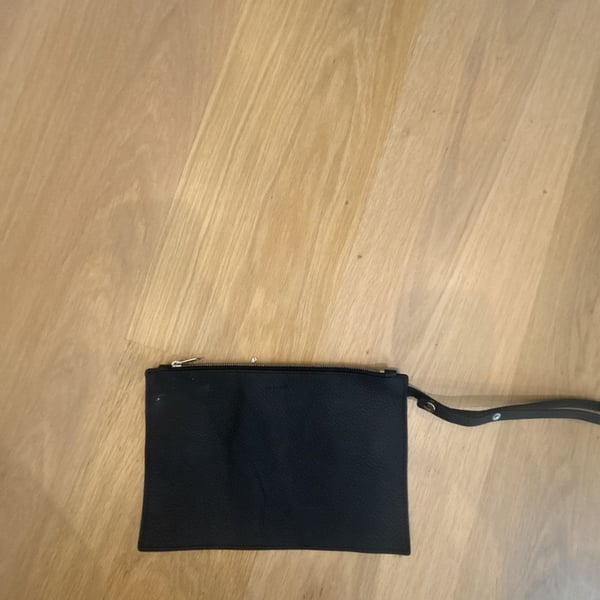 AllSaints Black Pebbled Leather Wristlet Pouch