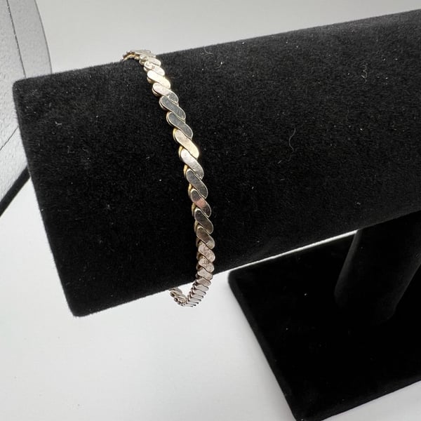 Vintage Sterling Silver Flat Curb Link Chain Bracelet