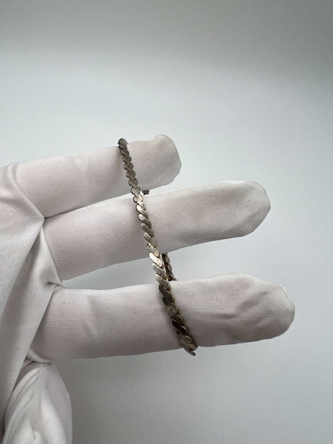 Vintage Sterling Silver Flat Curb Link Chain Bracelet 5