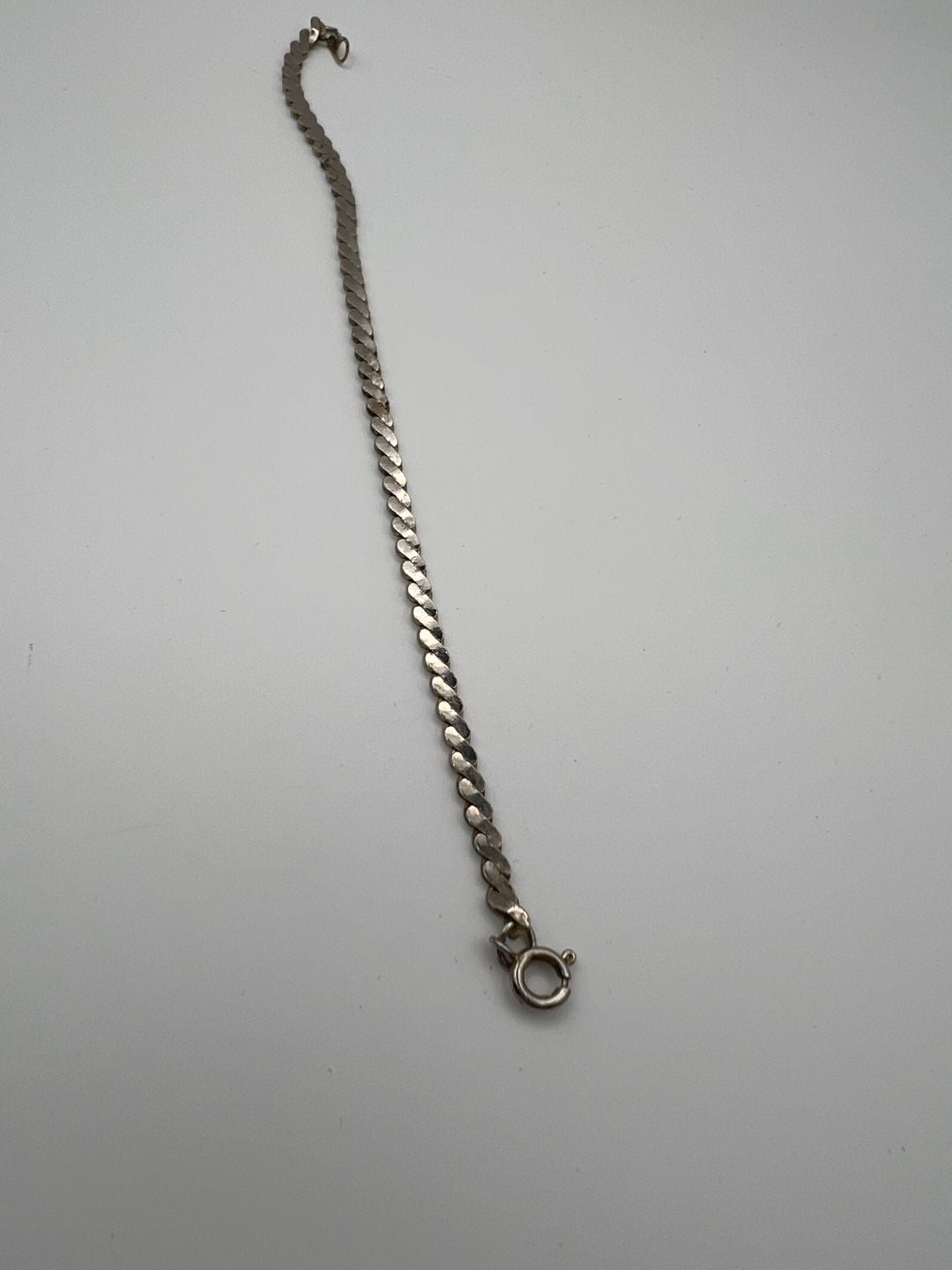 Vintage Sterling Silver Flat Curb Link Chain Bracelet 13