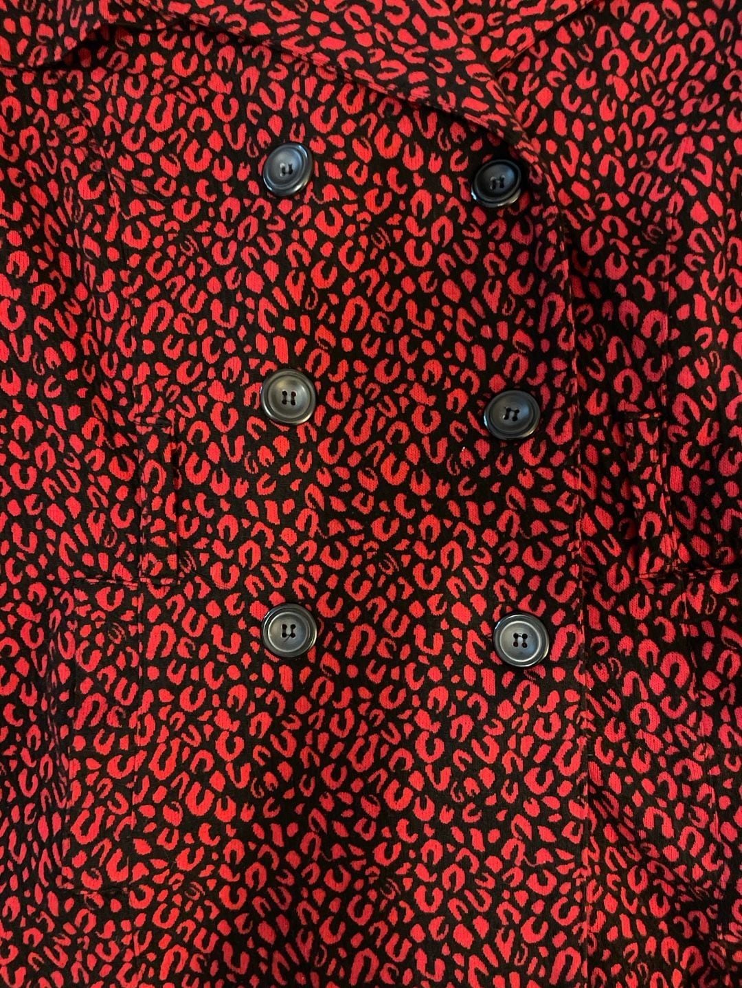 NY Collection Red and Black Leopard Print Double Breasted Pea Coat Jacket Size M 5