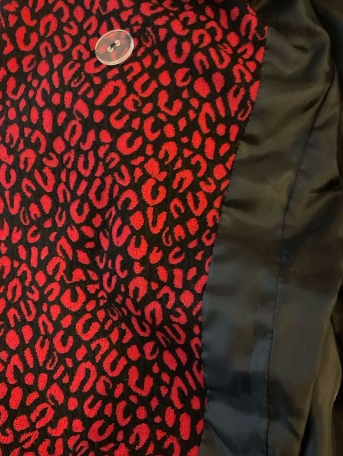 NY Collection Red and Black Leopard Print Double Breasted Pea Coat Jacket Size M 10