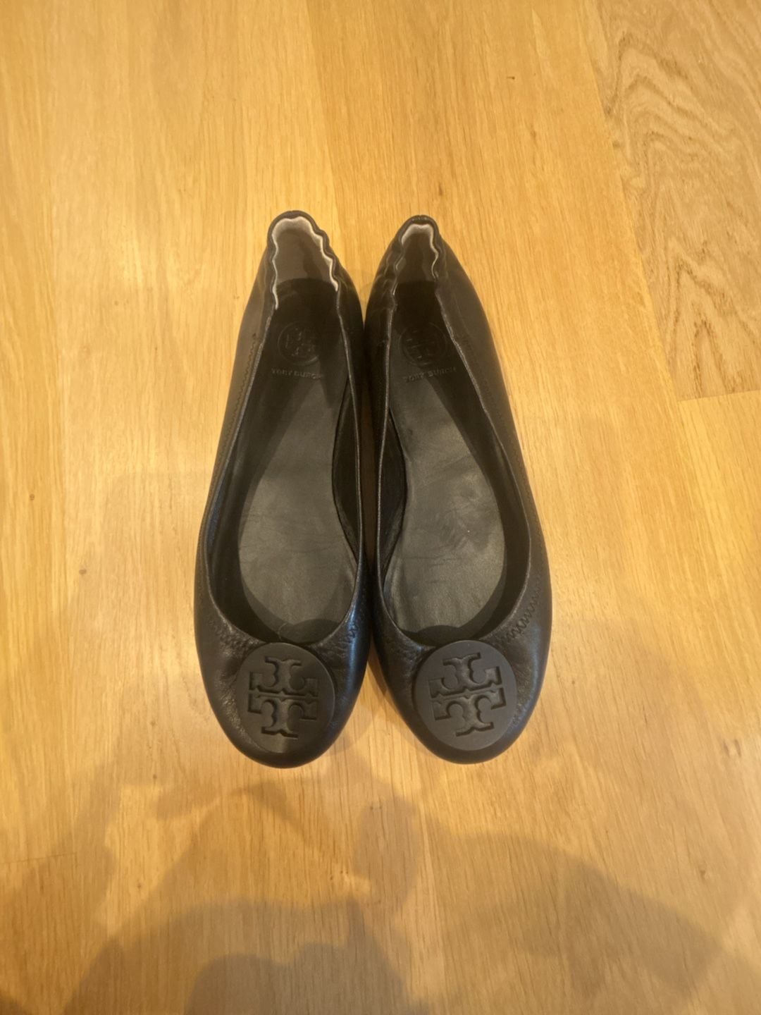 Tory Burch Minnie Travel Ballet Flats Black Leather Size 8.5M 1