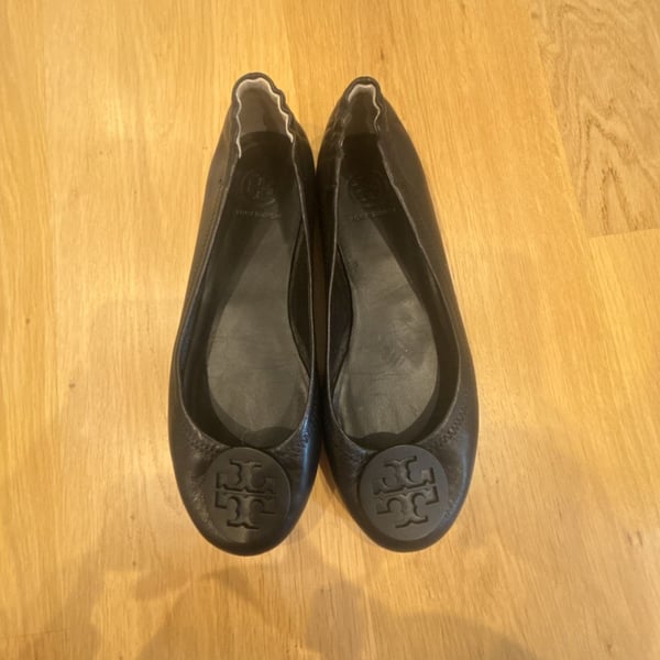 Tory Burch Minnie Travel Ballet Flats Black Leather Size 8.5M