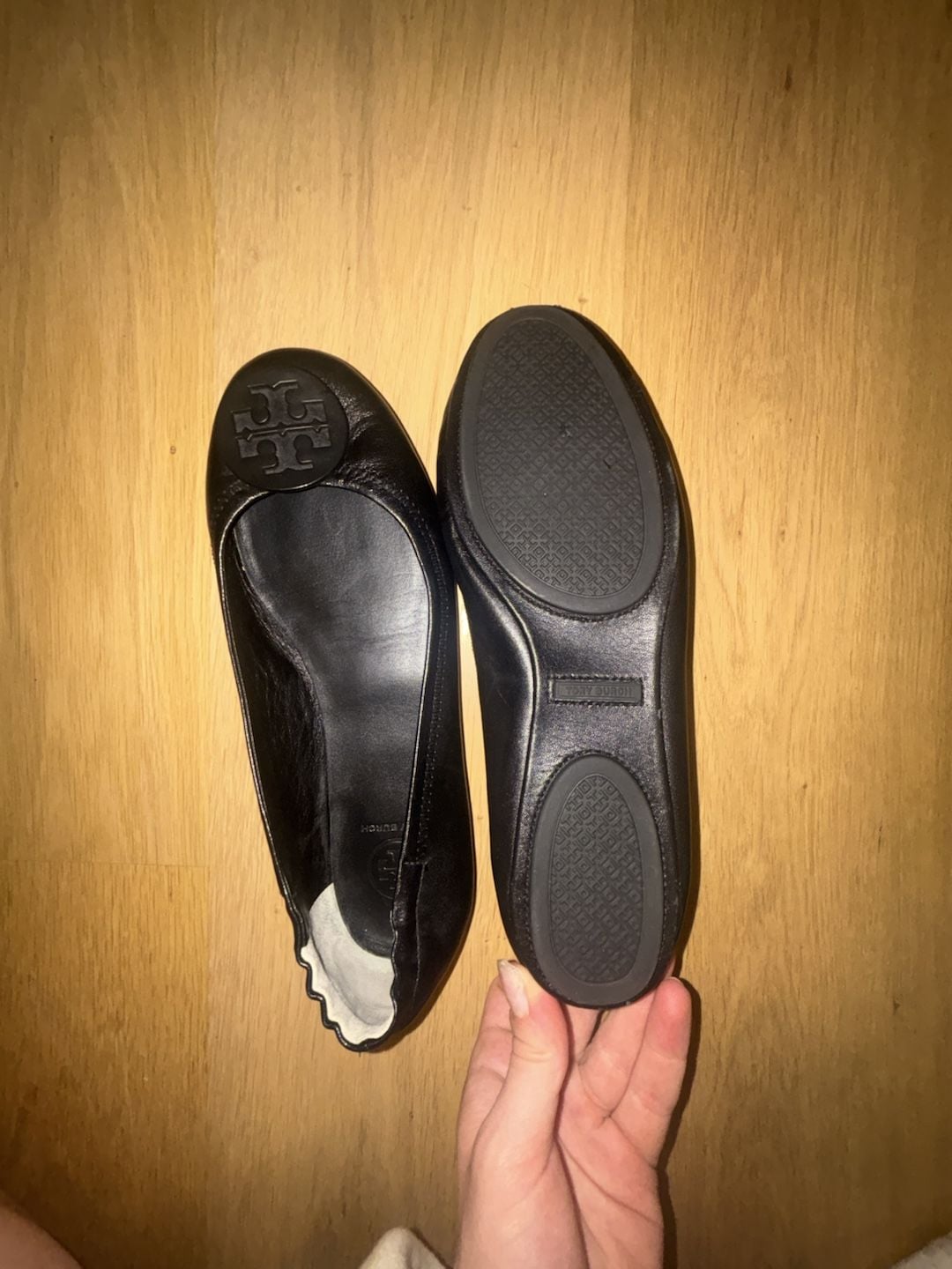 Tory Burch Minnie Travel Ballet Flats Black Leather Size 8.5M 3