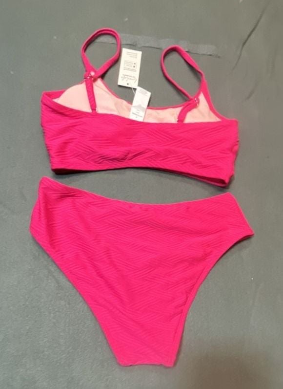 Cupshe Pink Textured High-Waisted Bikini Set Size S 2