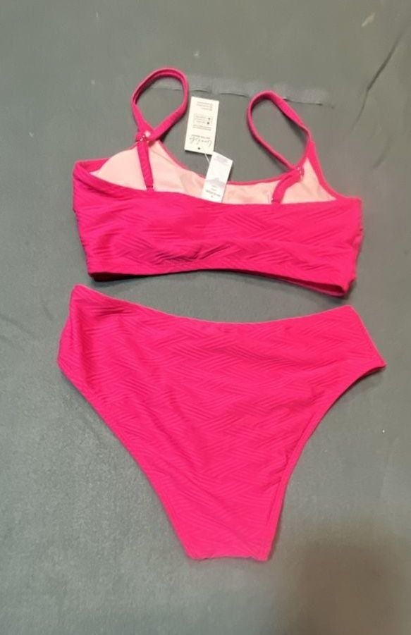 Cupshe Pink Textured High-Waisted Bikini Set Size S 3