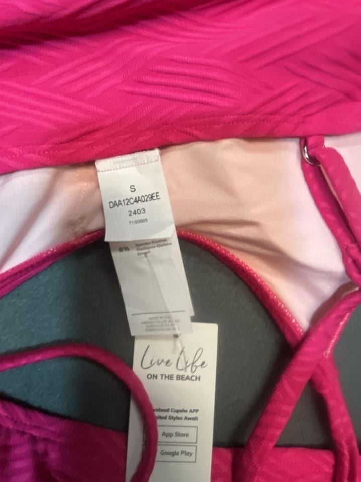 Cupshe Pink Textured High-Waisted Bikini Set Size S 4