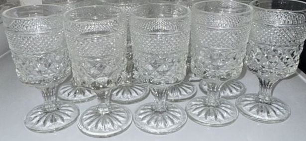 Set of 14 Vintage Indiana Glass Whitehall Clear Diamond Point Goblets 1
