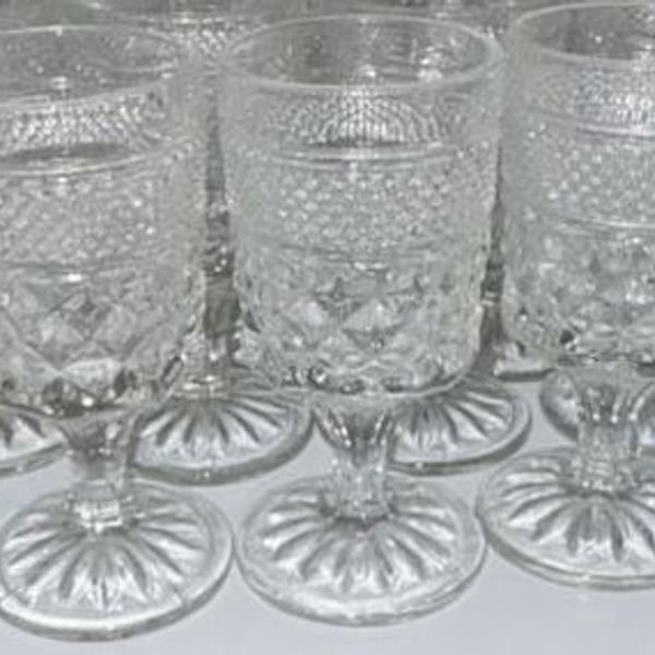 Set of 14 Vintage Indiana Glass Whitehall Clear Diamond Point Goblets