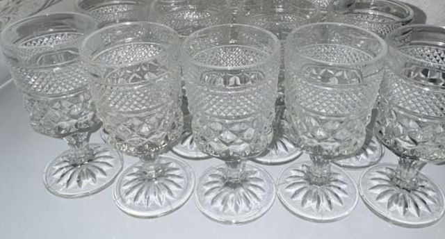 Set of 14 Vintage Indiana Glass Whitehall Clear Diamond Point Goblets 2